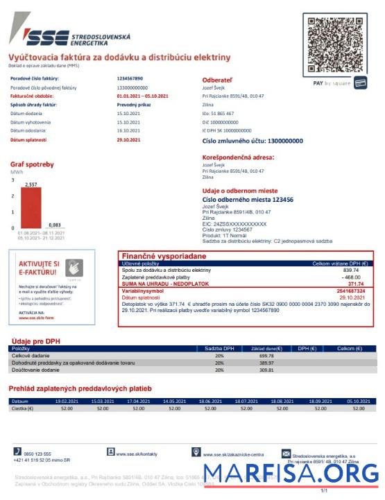Blank Slovakia Stredoslovenka Energetika utility bill template in Word and PDF format